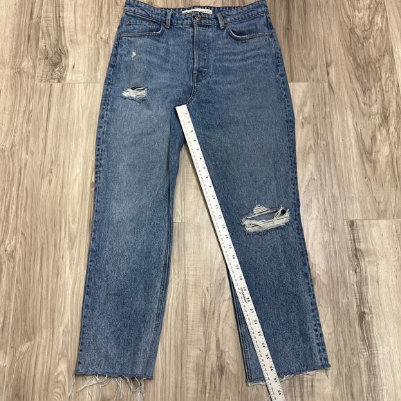 Grlfrnd Karolina High-Rise Straight Distressed Crop Blue Jeans Size 29 - Picture 6 of 12